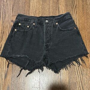 Levi’s 501 Black High Rise Cutoff Shorts Size 25 Distressed Raw Hem